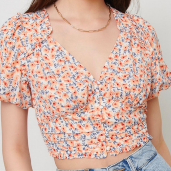 Orange Floral Dynamite Blouse Crop Top - Picture 2 of 3